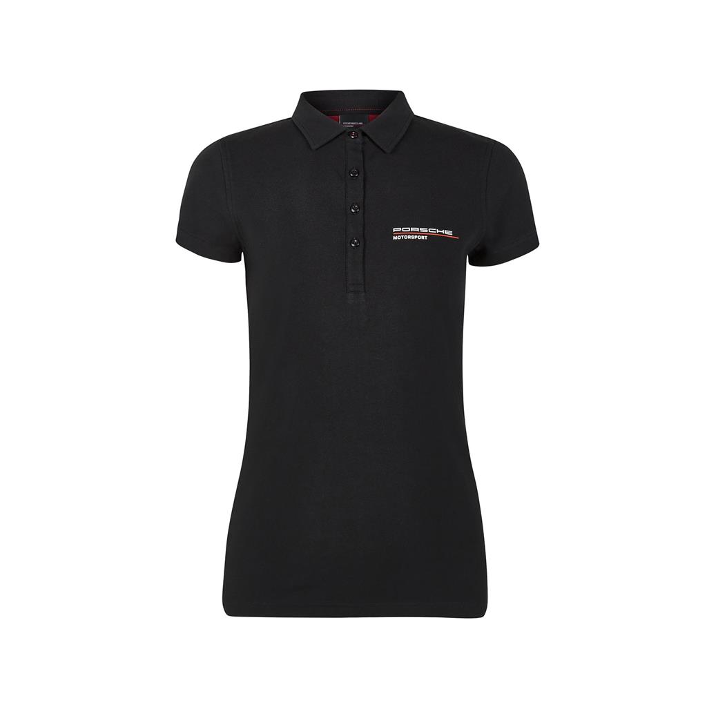 304491018100215_PORSCHE FW WOMENS POLO BLACK_svart_westcoast_motorsport_front