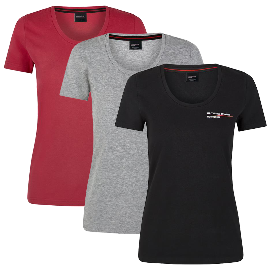304491019600215_304491019150215_304491019100215_PORSCHE FW WOMENS TEE red_grey_gray_black_tjejmodell_top_westcoast_motorsport_front