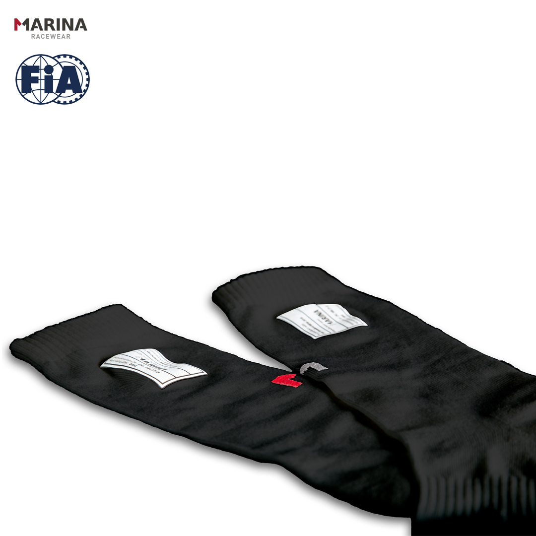 R50-048-B_marina_racewear_mcool_m_cool_socks_sockar_fia_approved_racing_drivers_equipment_gear_clothes_fire_protection_safety_rally_rallycross_drifting_westcoast_motorsport_black_closeup