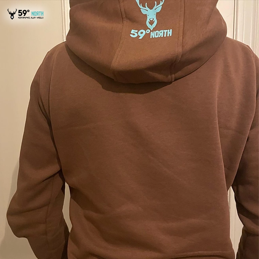 FiftyninenorthhoodieBRBT_59 North Hoodie Square Deer Print_Black-Turqouise_brun_westcoast_motorsport_back_luvtröja
