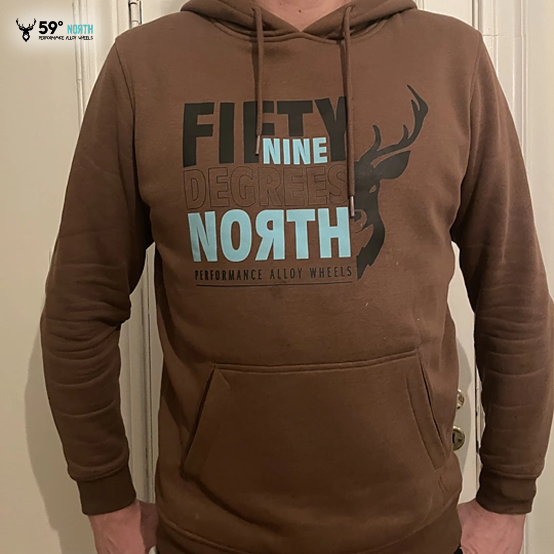FiftyninenorthhoodieBRBT_59 North Hoodie Square Deer Print_Black-Turqouise_brun_westcoast_motorsport_back_luvtröja_front