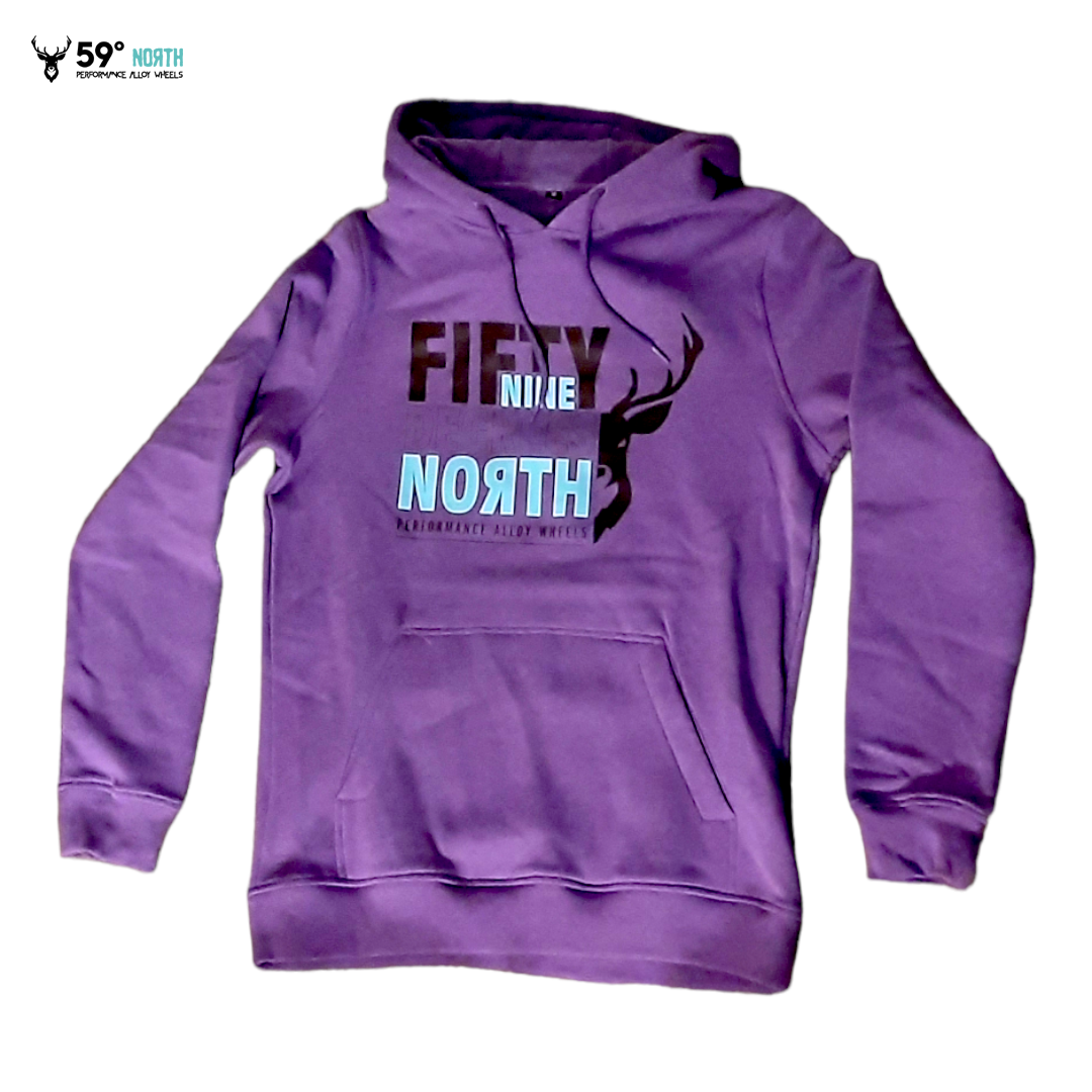 FiftyninenorthhoodiePBT_59_North_Hoodie_Square_Deer_Print_Black-Turqouise_westcoast_motorsport_luvtröja_lila_front