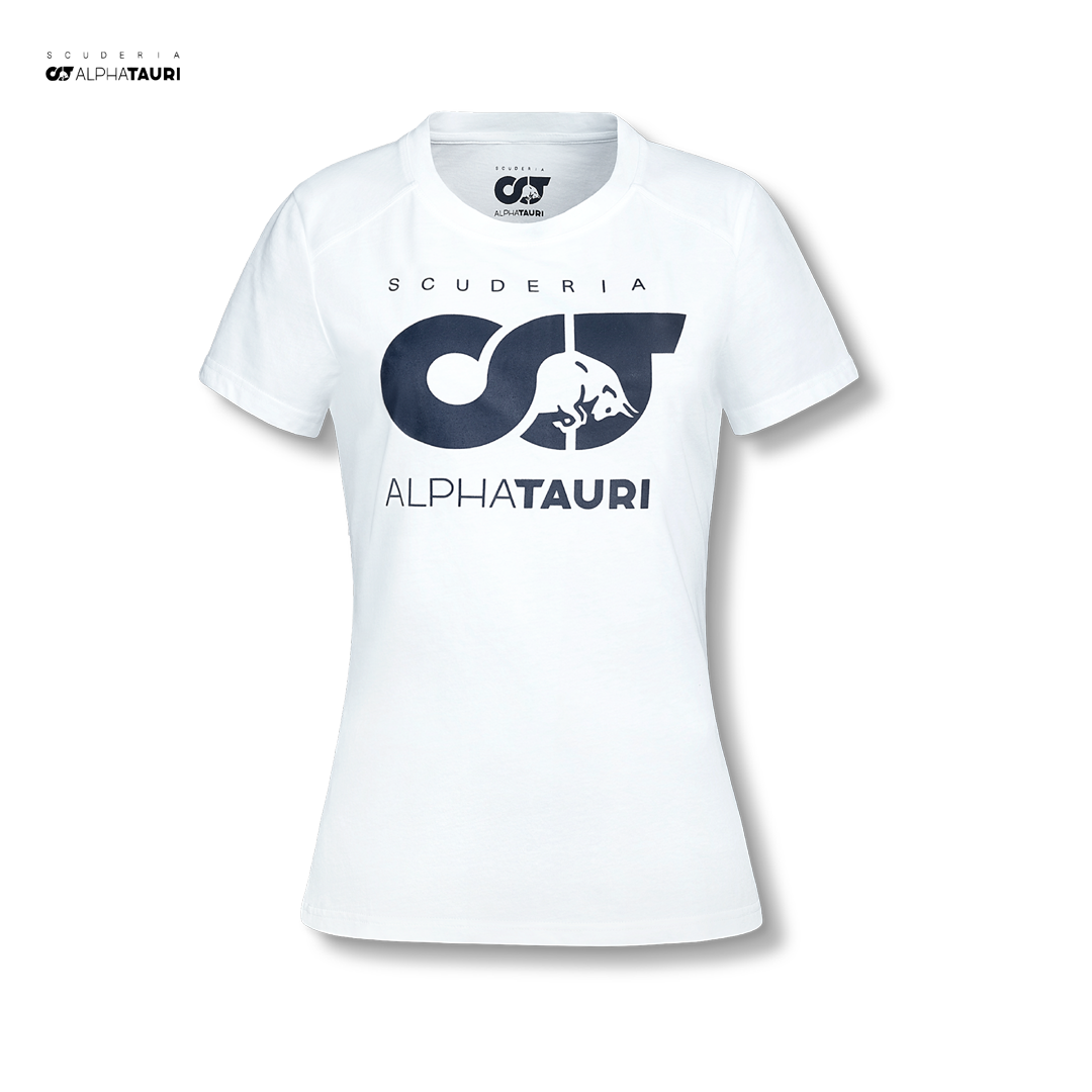 M-1438_Scuderia_AlphaTauri_f1_team_Logo_Tee_t-shirt_Woman_dam_tjej_girl_formula1_formel1_f1sweden_f1sverige_westcoast_motorsport_white_vit_front