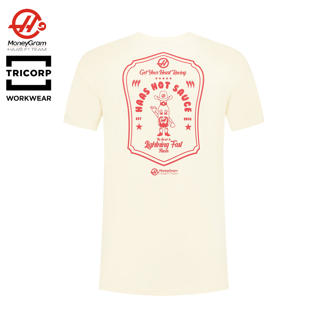 901318Ecru_moneygram_haas_f1_team_hot_sauce_supporter tee_tricorp_kmag_hulkenberg_formula1_f1sweden_f1sverige_formel1_t-shirt_westcoast_motorsport_back