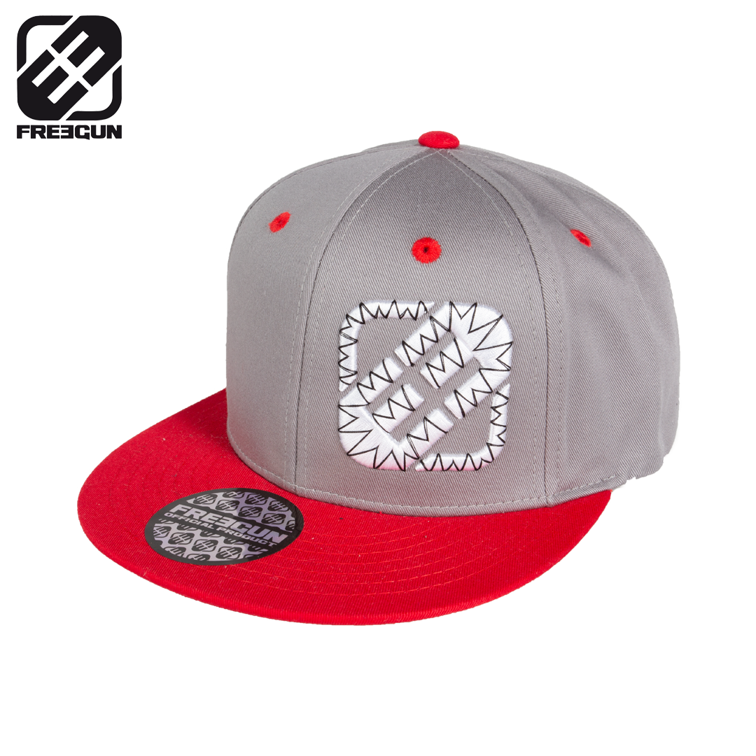 FG01CASB3GRRD_freegun_flat_brim_cap_keps_gray_grey_red_surfing_actionsport_drifting_motorsport_motorcross_mx_westcoast_motorsport_front_left