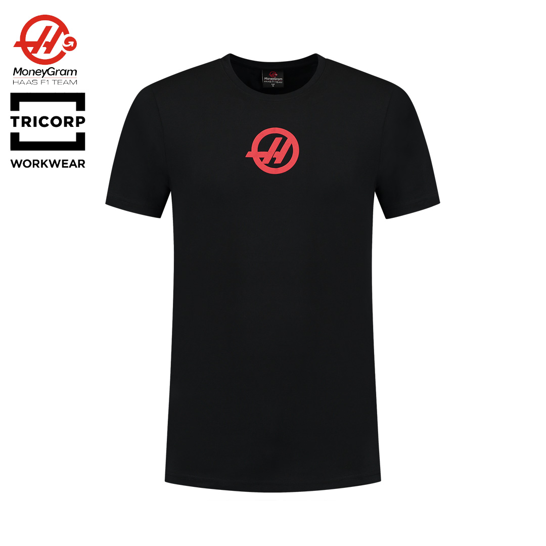 901306_haas_moneygram_f1_team_essential_center_small_logo_tee_t-shirt_formel1_formula1_f1sweden_f1sverige_denmark_nordic_tricorp_workwear_westcoast_motorsport_front_black