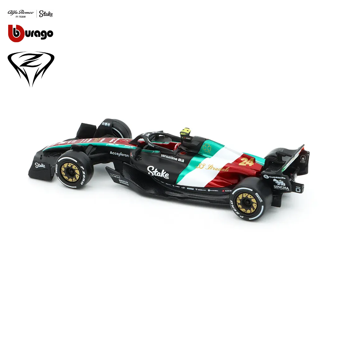 18-38086_VA-38086G_alfa_romeo_f1_team_stake_sauber_italian_grand_prix_2023_gp_model_car_miniature_zhou_guanyu_bburago_modellbil_leksaksbil_formel1_formula1_westcoast_motorsport_back_left
