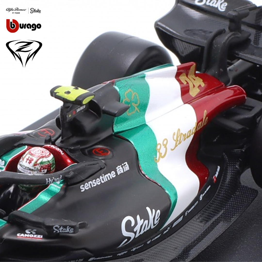 18-38086_VA-38086G_alfa_romeo_f1_team_stake_sauber_italian_grand_prix_2023_gp_model_car_miniature_zhou_guanyu_bburago_modellbil_leksaksbil_formel1_formula1_westcoast_motorsport_closeup