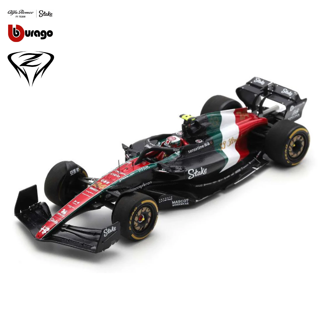 18-38086_VA-38086G_alfa_romeo_f1_team_stake_sauber_italian_grand_prix_2023_gp_model_car_miniature_zhou_guanyu_bburago_modellbil_leksaksbil_formel1_formula1_westcoast_motorsport_front