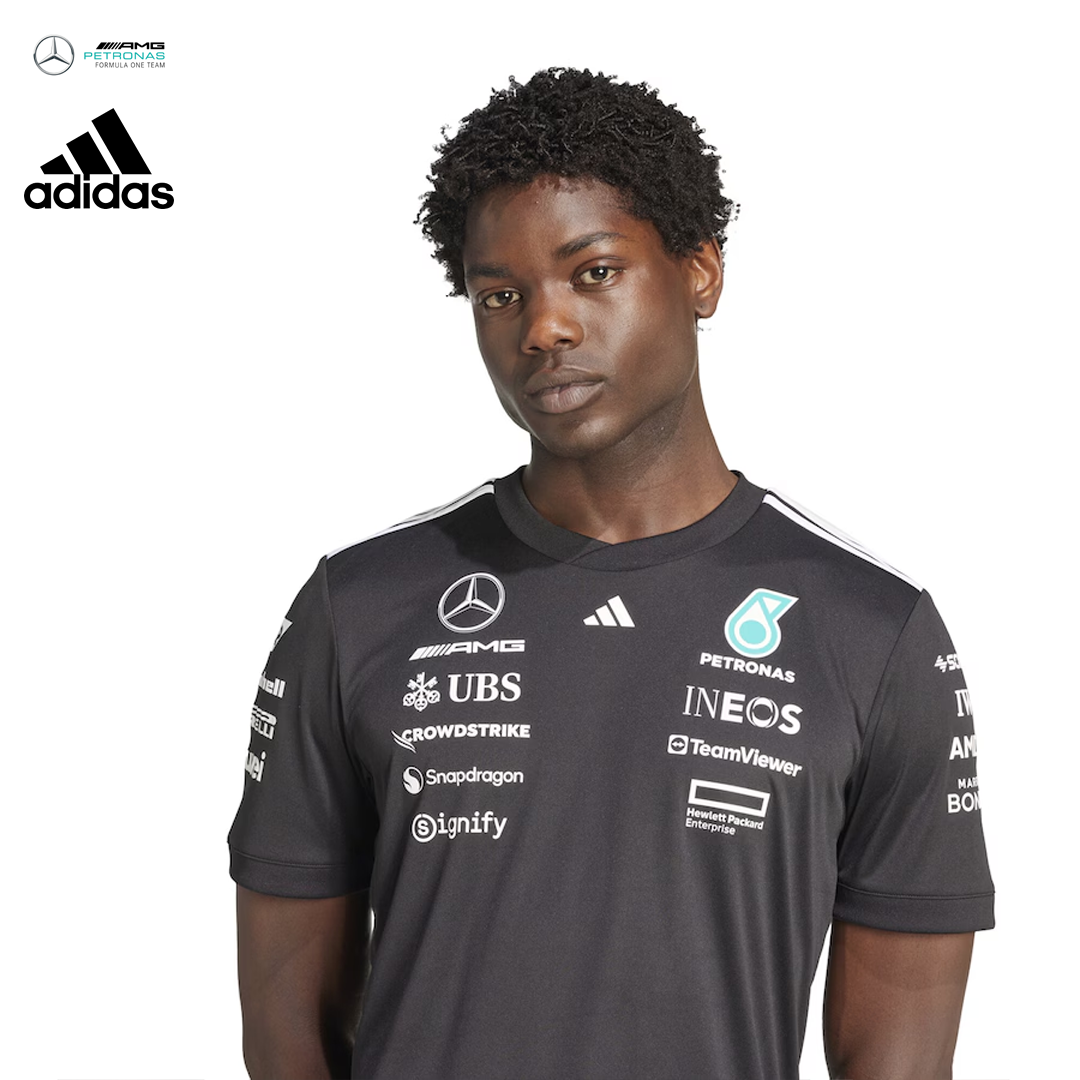 JW5361_mercedes_amg_petronas_adidas_formula_one_team_replica_drivers_tee_t-shirt_2025_f1nordics_f1sweden_f1sverige_formula1_formel1_merch_streetwear_westcoast_motorsport_black_closeup_front