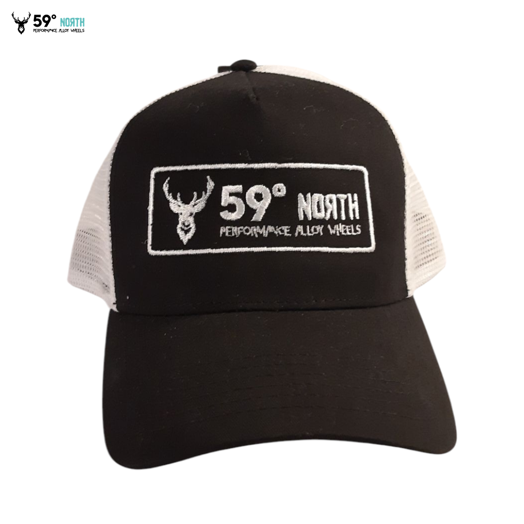 Truckercapwhiteblack_59_north_wheels_svart_vit_white_black_trucker_cap_truckerkeps_drifting_rims_felg_gatebil_drift_masters_westcoast_motorsport_front