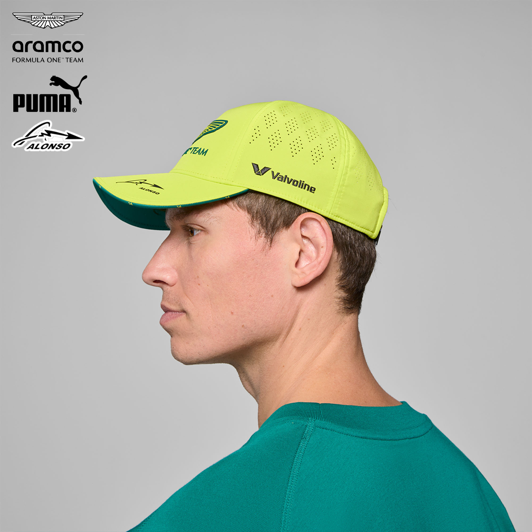 701233023_aston_martin_formula_one_team_replica_fernando_alonso_cap_puma_stichd_f1sweden_f1sverige_formel1_formula1_f1_official_merch_westcoast_motorsport_lime_face-left