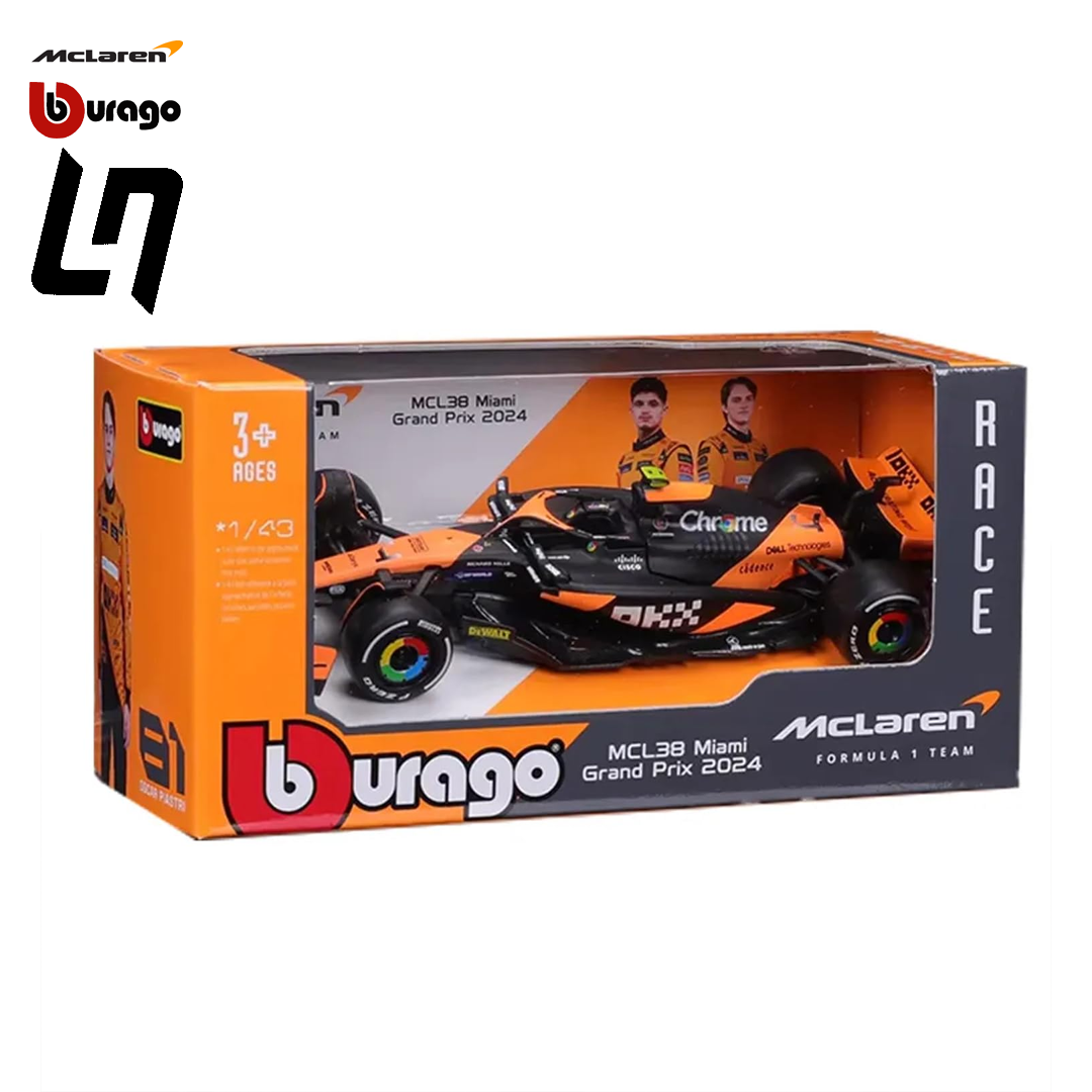 18-38214_mclaren_racing_bburago_lando_norris_mcl38_miami_grand_prix_2024_miniature_car_model_car_modellbil_official_merch_f1_formel1_formula1_westcoast_motorsport_box