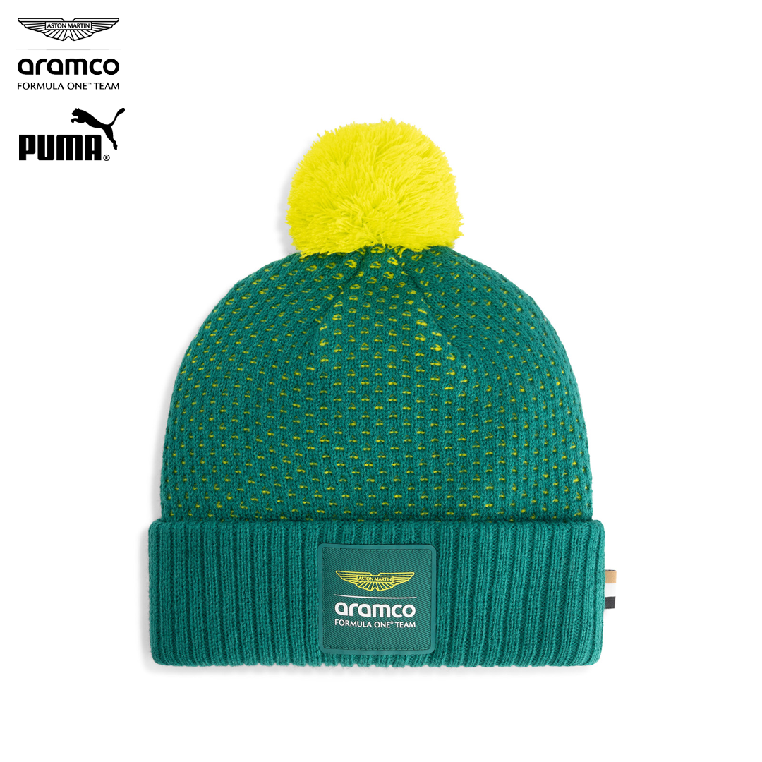 701233020_aston_martin_formula_one_team_bobble_beanie_toppluva_official_merch_puma_stichd_hugo_boss_f1_formel1_formula1_westcoast_motorsport_front