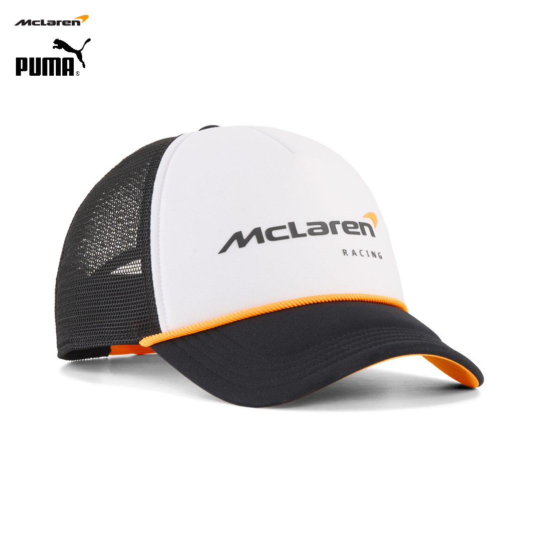 701241141_mclaren_racing_f1_team_trucker_cap_truckerkeps_official_merch_puma_f1store_fuelforfans_formel1_formula1_westcoast_motorsport_black_white_front