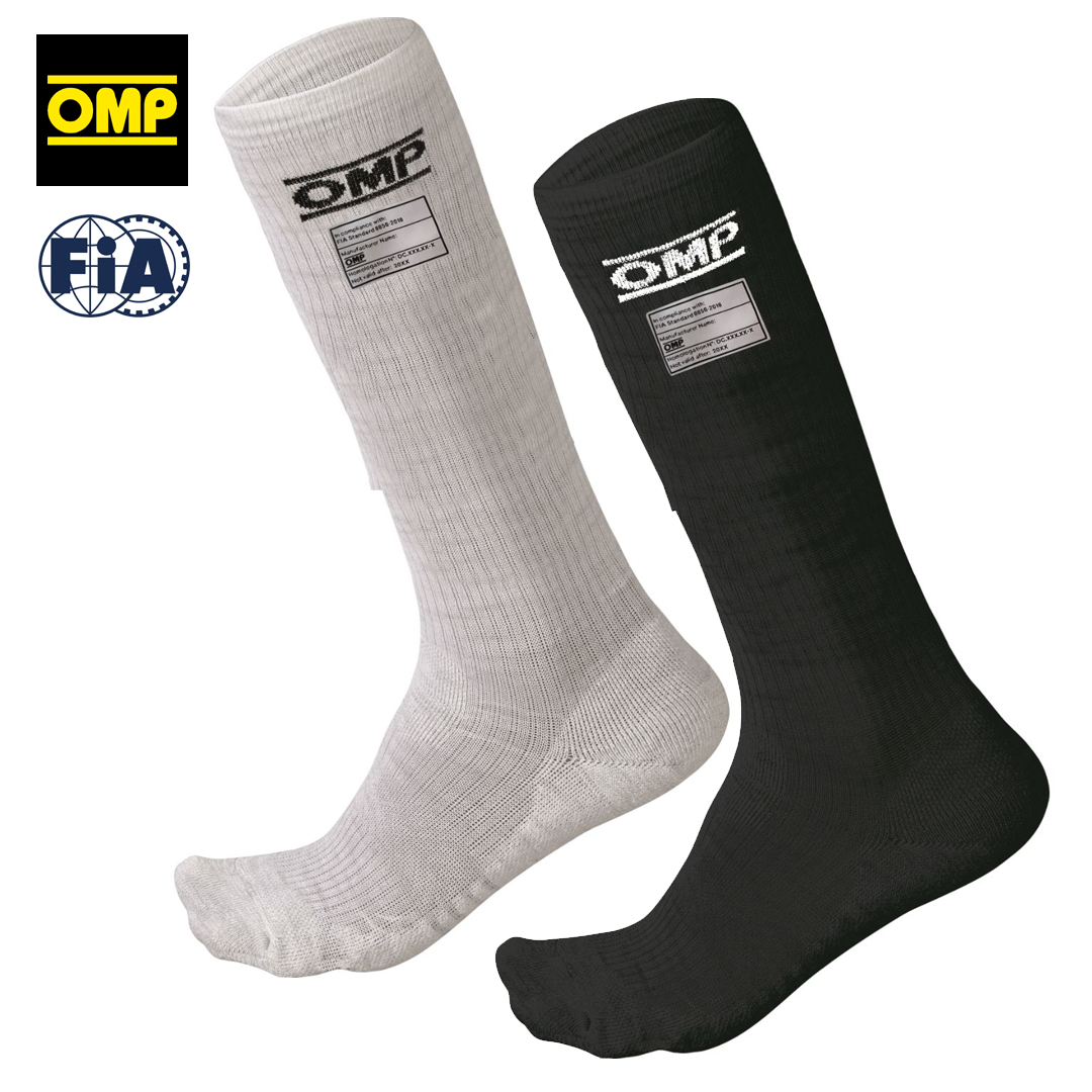 8OMPIAA766020_8OMPIAA766071S_omp_one_compression_socks_fia_approved_kompressionsstrumpor_sockar_strumpor_racing_driver_race_wear_utrustning_westcoast_motorsport_svart_vit_black_white