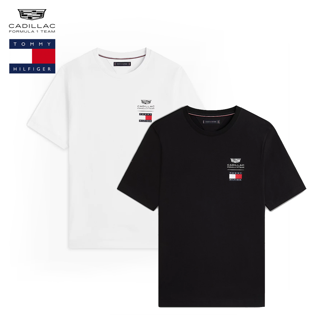 4500647316_tommy_hilfiger_x_cadillac_formula_1_team_logo_tee_t-shirt_official_merch_formel1_f1_f1store_fuelforfans_westcoast_motorsport_svart_vit_black_white_front